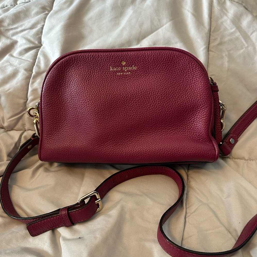 kate spade Pebbled Leather Crossbody in Berry Red